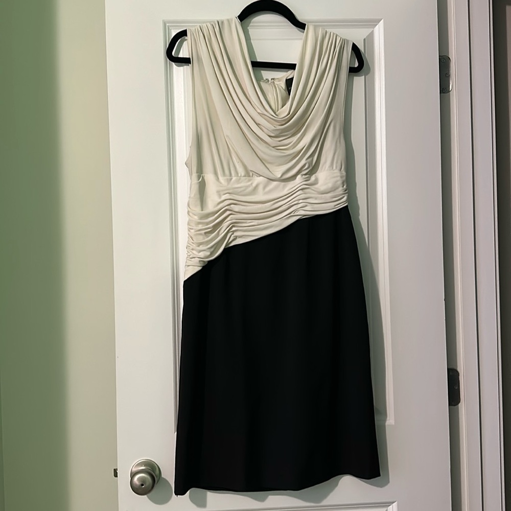 Adrianna Papell formal cream and black midi dress